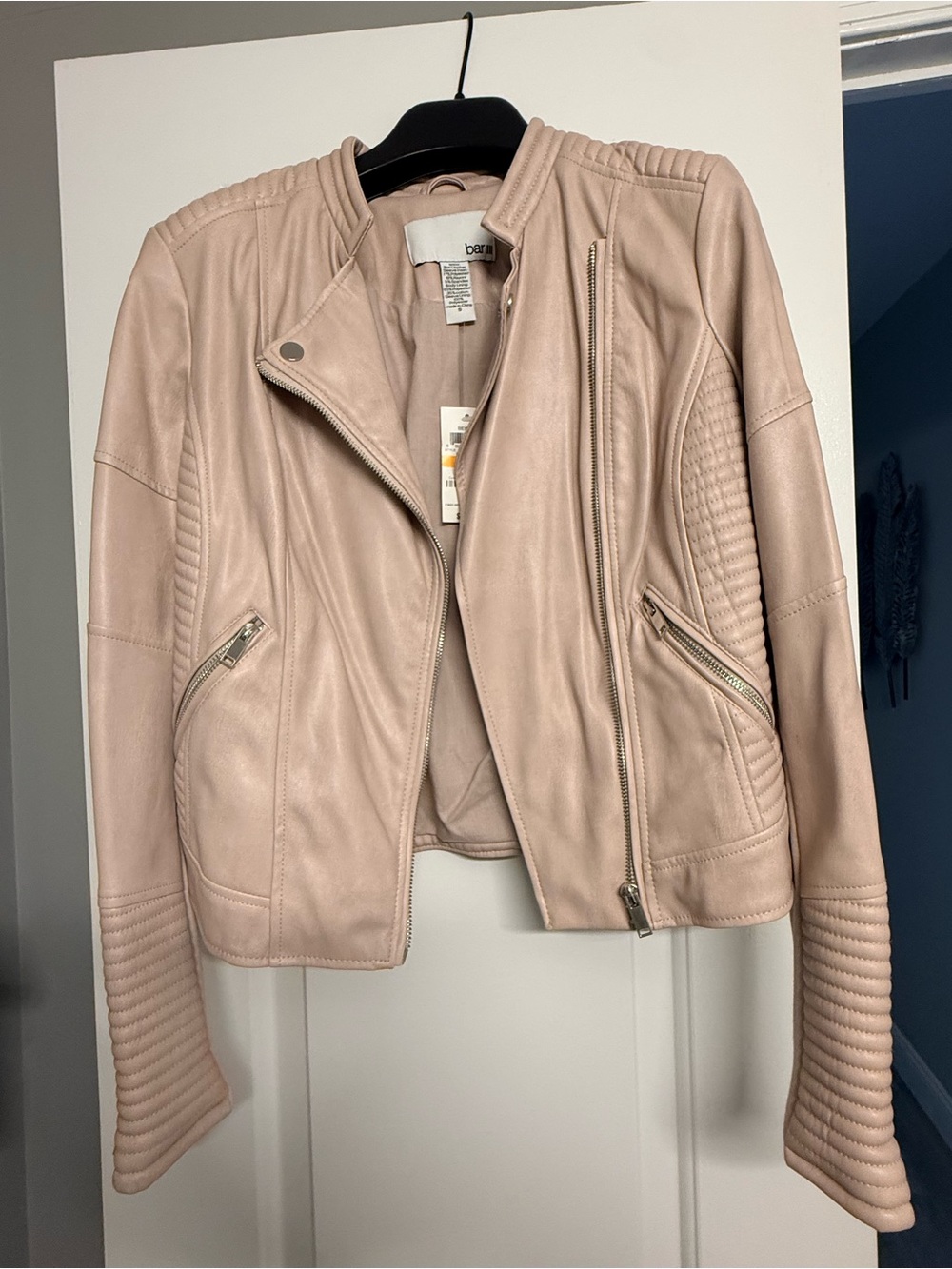 Bar III Blush Pink Faux Leather Moto Jacket size S